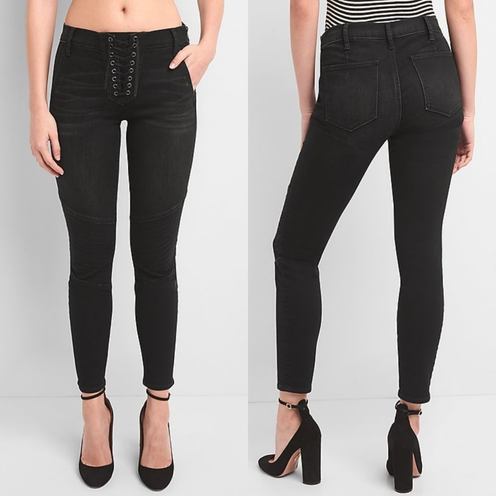 Gap Jeans Black True Skinny Moto Laceup Front 25